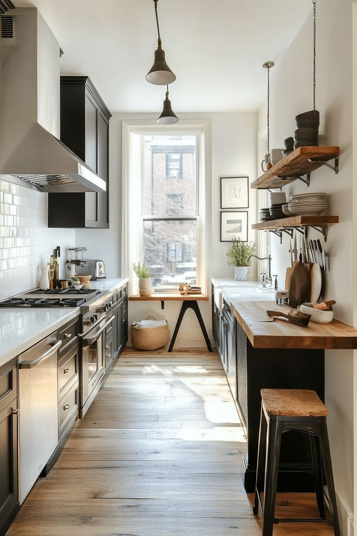 Компактна світла кухня: пряме (лінійне) планування меблів та техніки