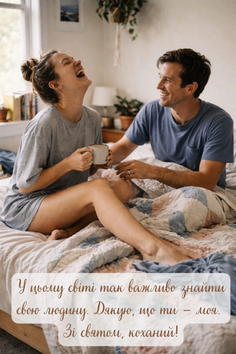Пара сміється в ліжку вранці, естетика lazy morning