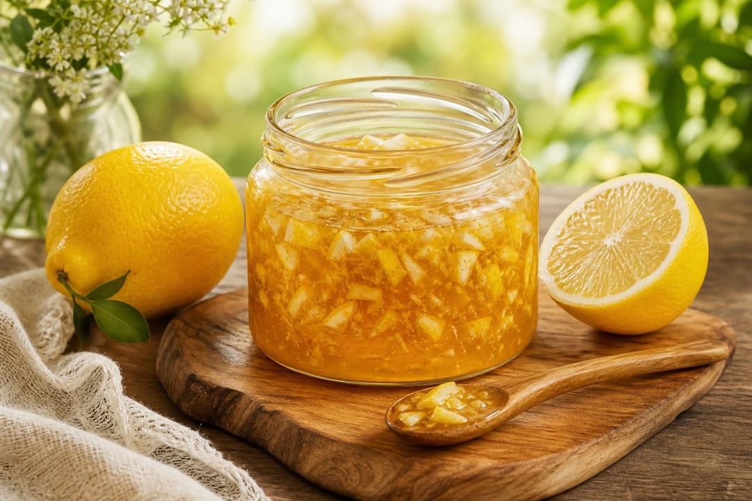 Напої з медом - кава, молоко, лимон, шипшина, смузі і медовуха мед з лимоном - скляна банка з медом і подрібненим лимоном